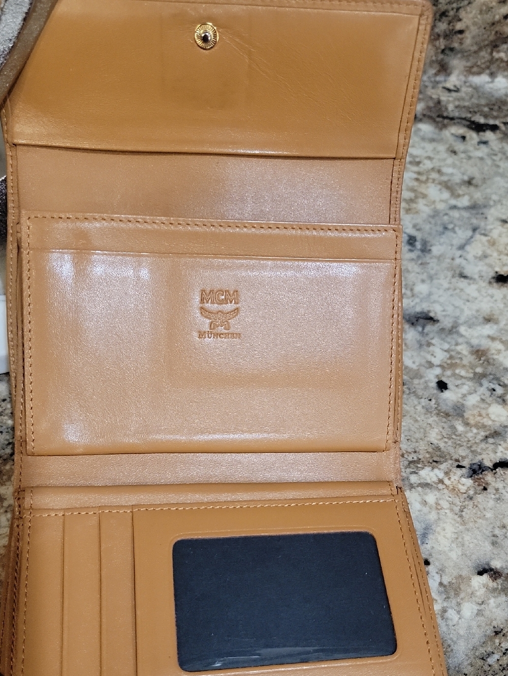 MCM Cognac Cream  Black Visetos Tri-fold Wallet - Picture 7 of 11